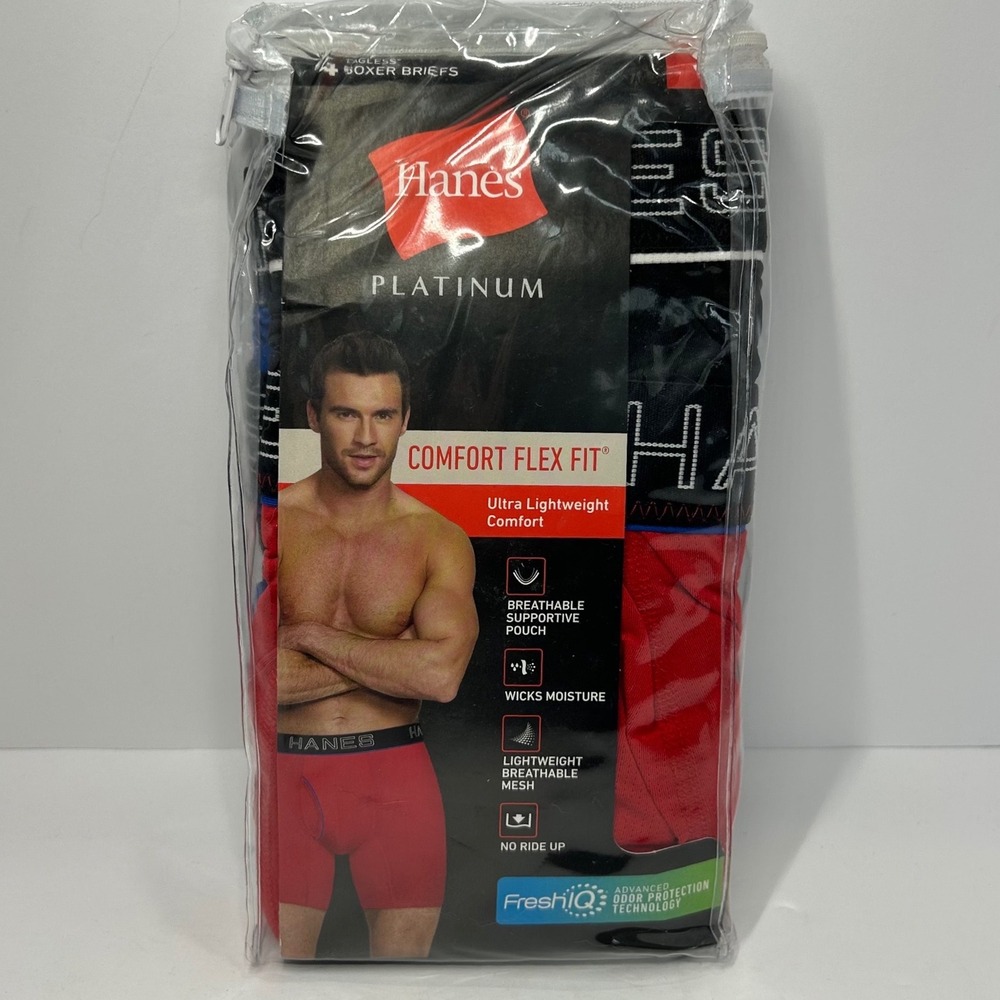 Hanes Platinum Comfort Flex Fit Boxer Briefs 4-Pack Mens Small Red Black Blue